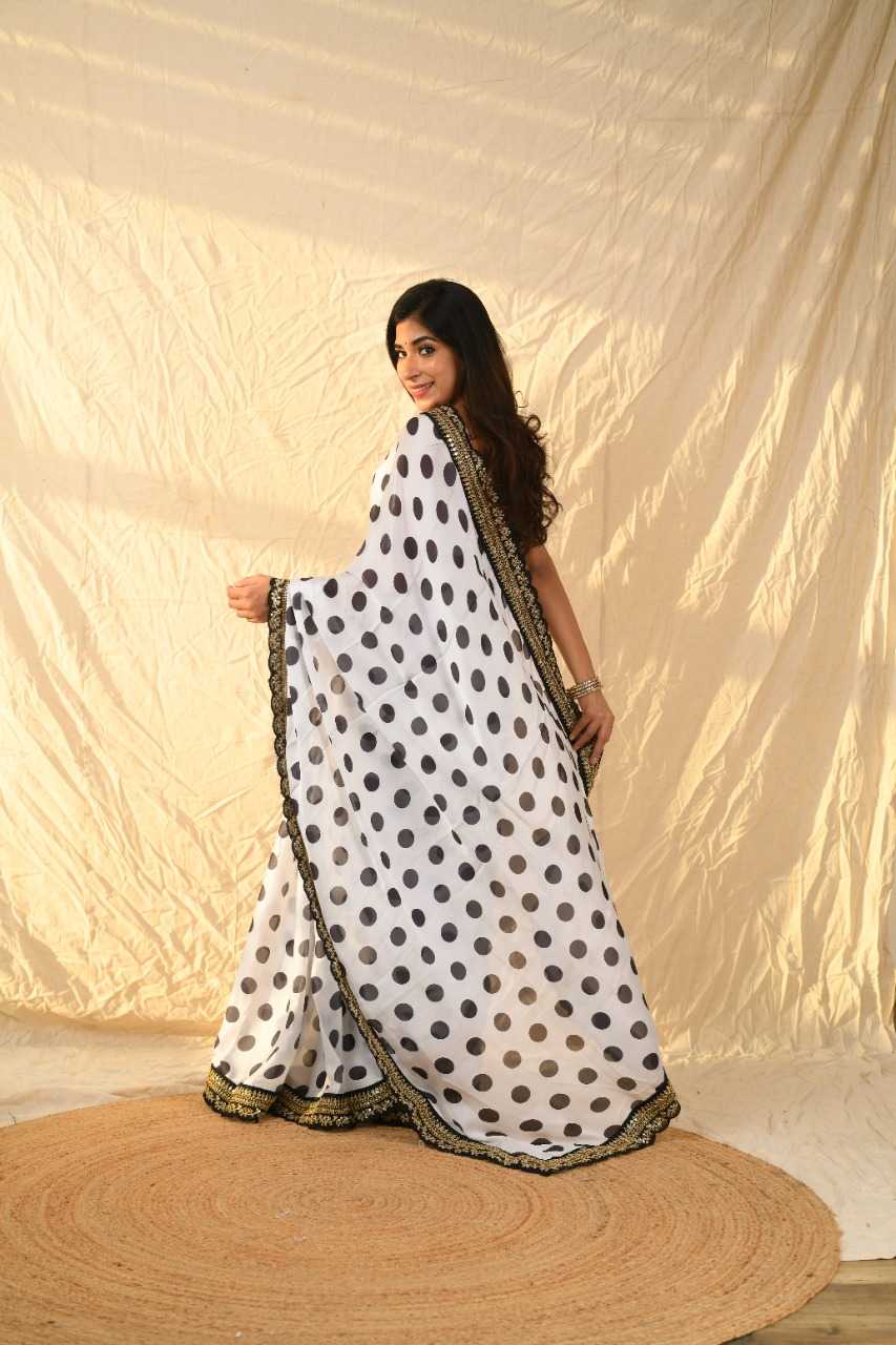 Ynf Georgette RIN185 POLKA DOTS Sarees Wholesale Designer Sarees Printed Sarees Sequence Sarees Manufacturer