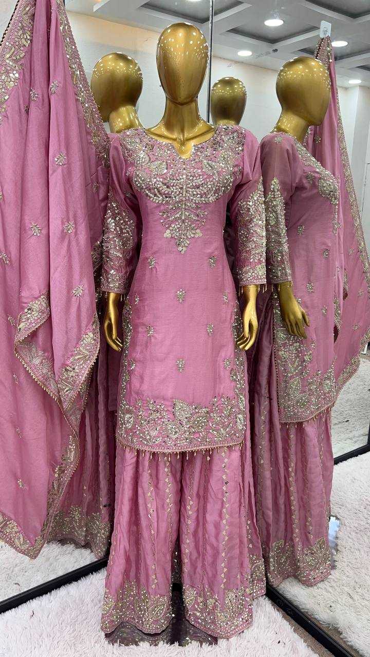 YNF HEAVY CHINON SILK KESH122 5002 SUITS & DRESSES WHOLESALE DESIGNER EMBROIDERY SILK SUITS & DRESSES MANUFACTURER