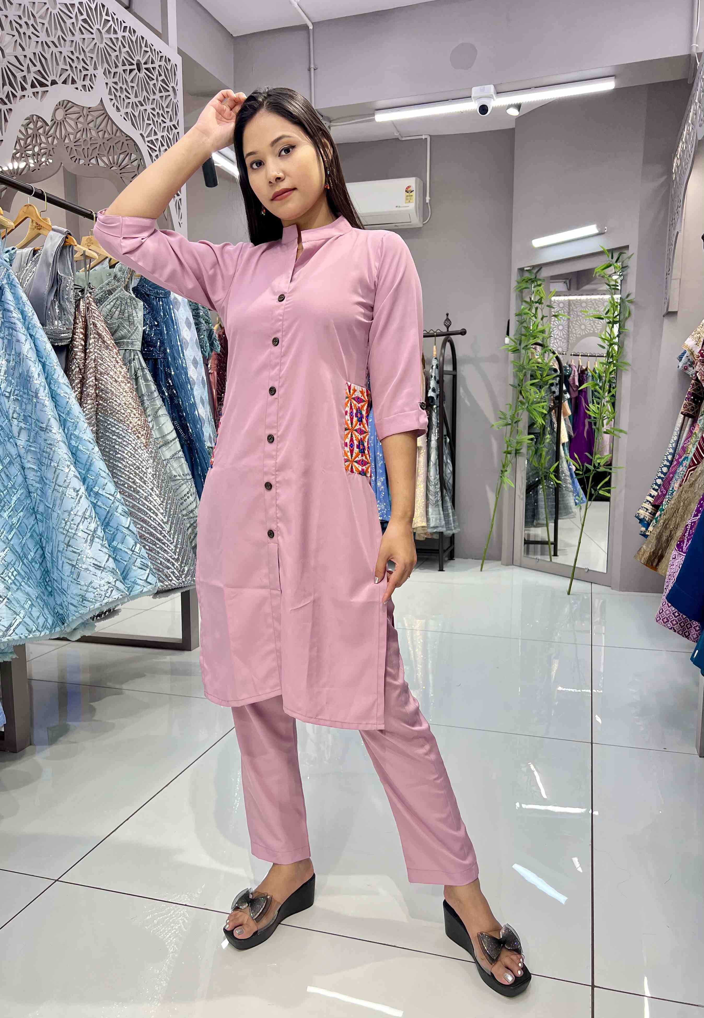 YNF HEAVY CREPE KESH247 623 KURTI WHOLESALE CASUAL EMBROIDERED COLLAR NECK KURTI MANUFACTURER