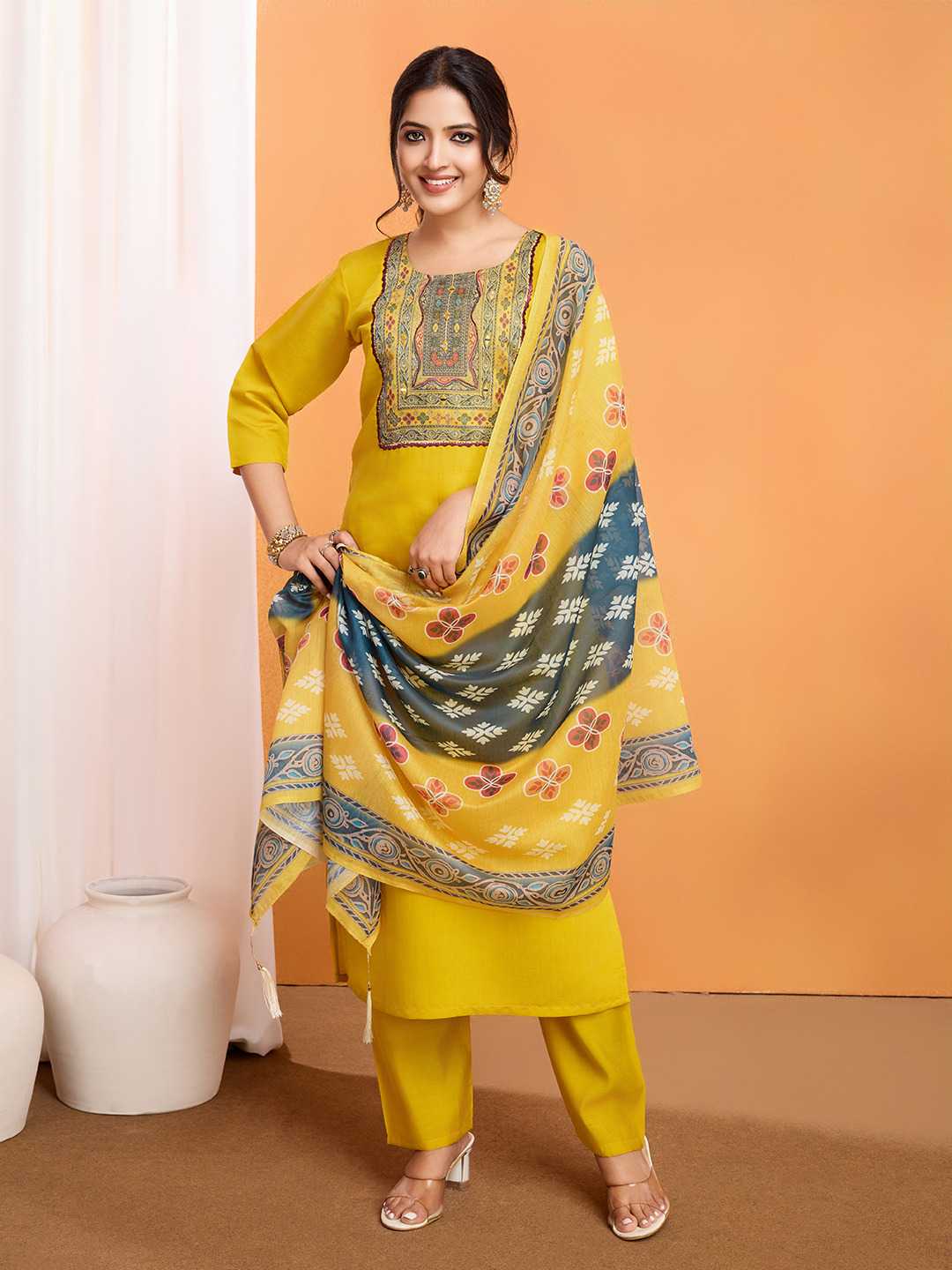 Ynf Heavy Roman Silk RIN153 1208 Suits & Dresses Wholesale Ladies Suits Silk Suits Embroidered Suits Manufacturer