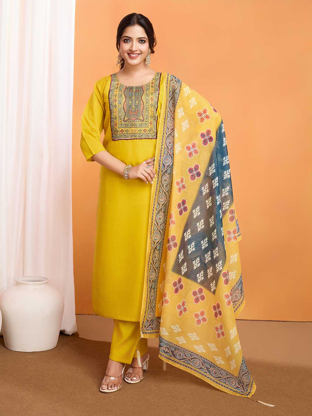 Ynf Heavy Roman Silk RIN153 1208 Suits & Dresses Wholesale Ladies Suits Silk Suits Embroidered Suits Manufacturer