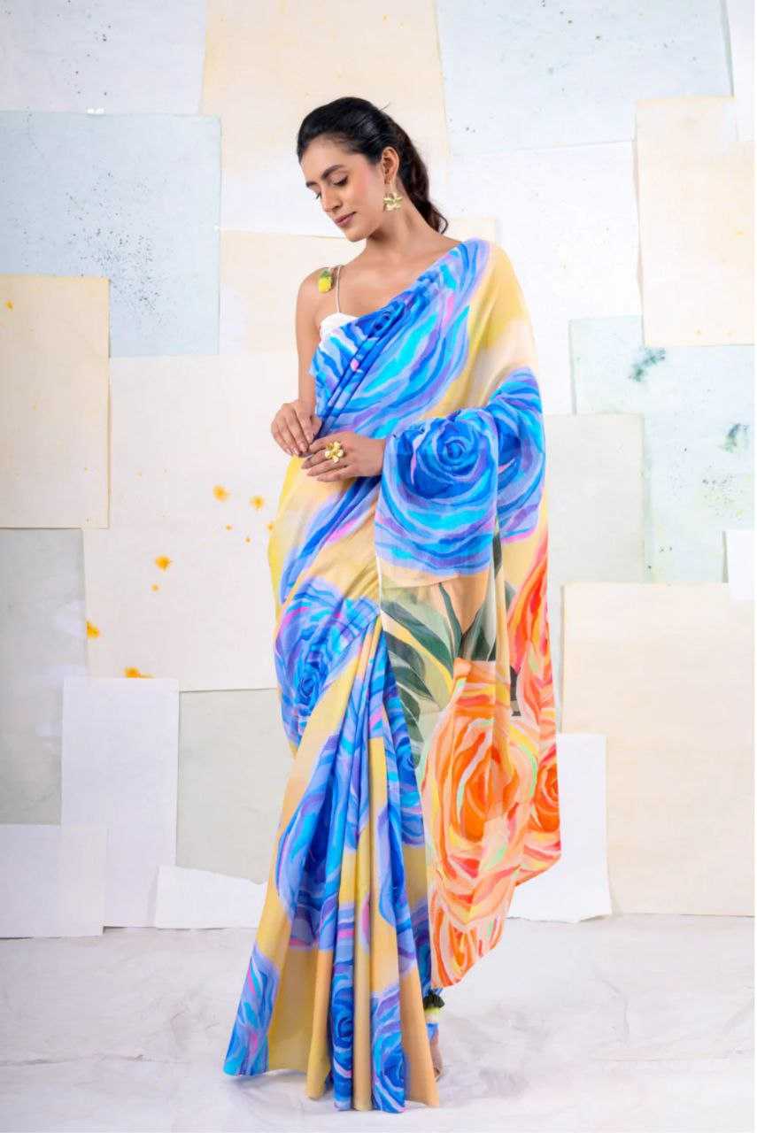 Ynf Japan Sartin KESH254 18 Sarees Wholesale Party Wear Sarees Printed Sarees Satin Sarees Manufacturer