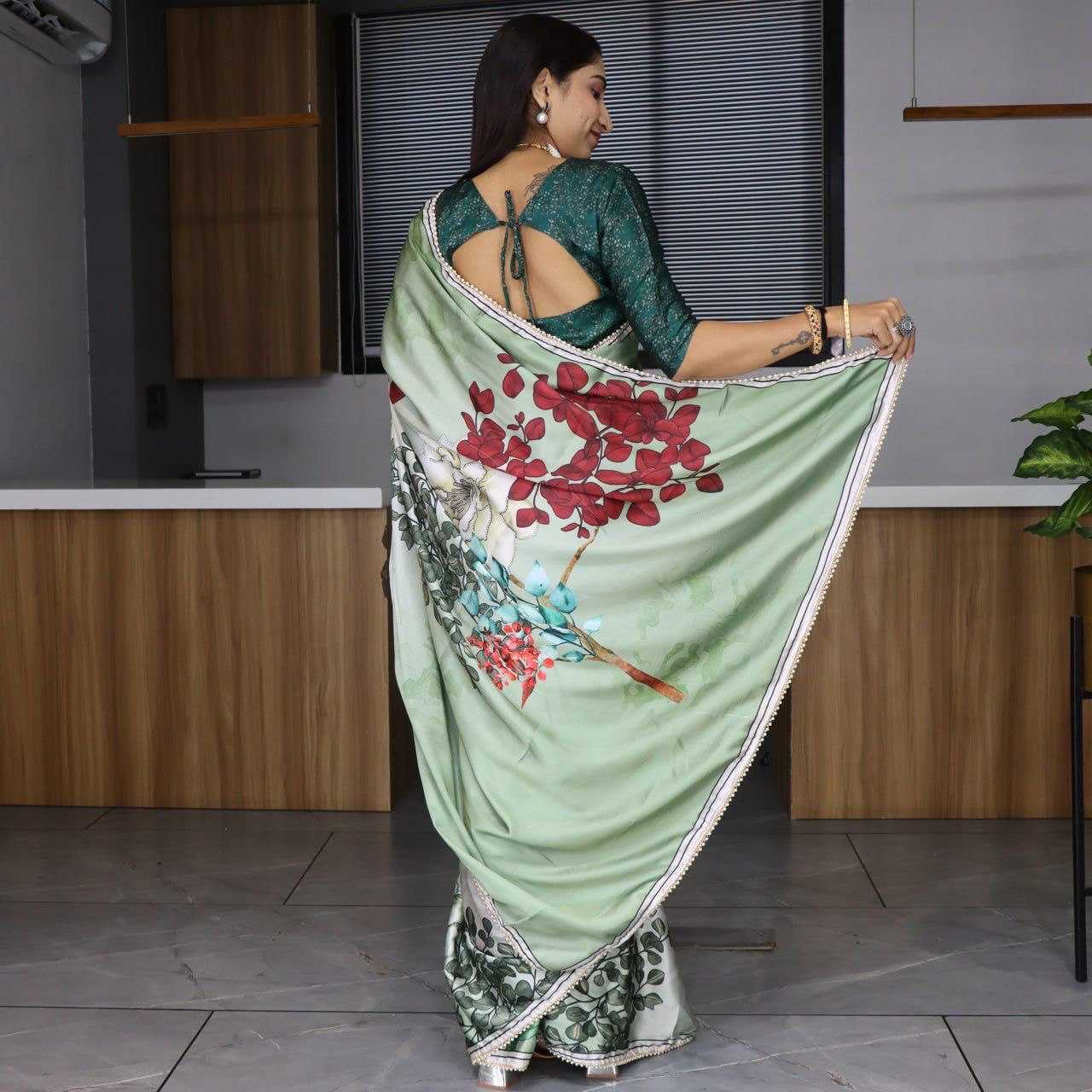 YNF JAPAN SATIN RIN119 003 SAREES WHOLESALE SATIN PRINTED LACE BORDER SAREES MANUFACTURER