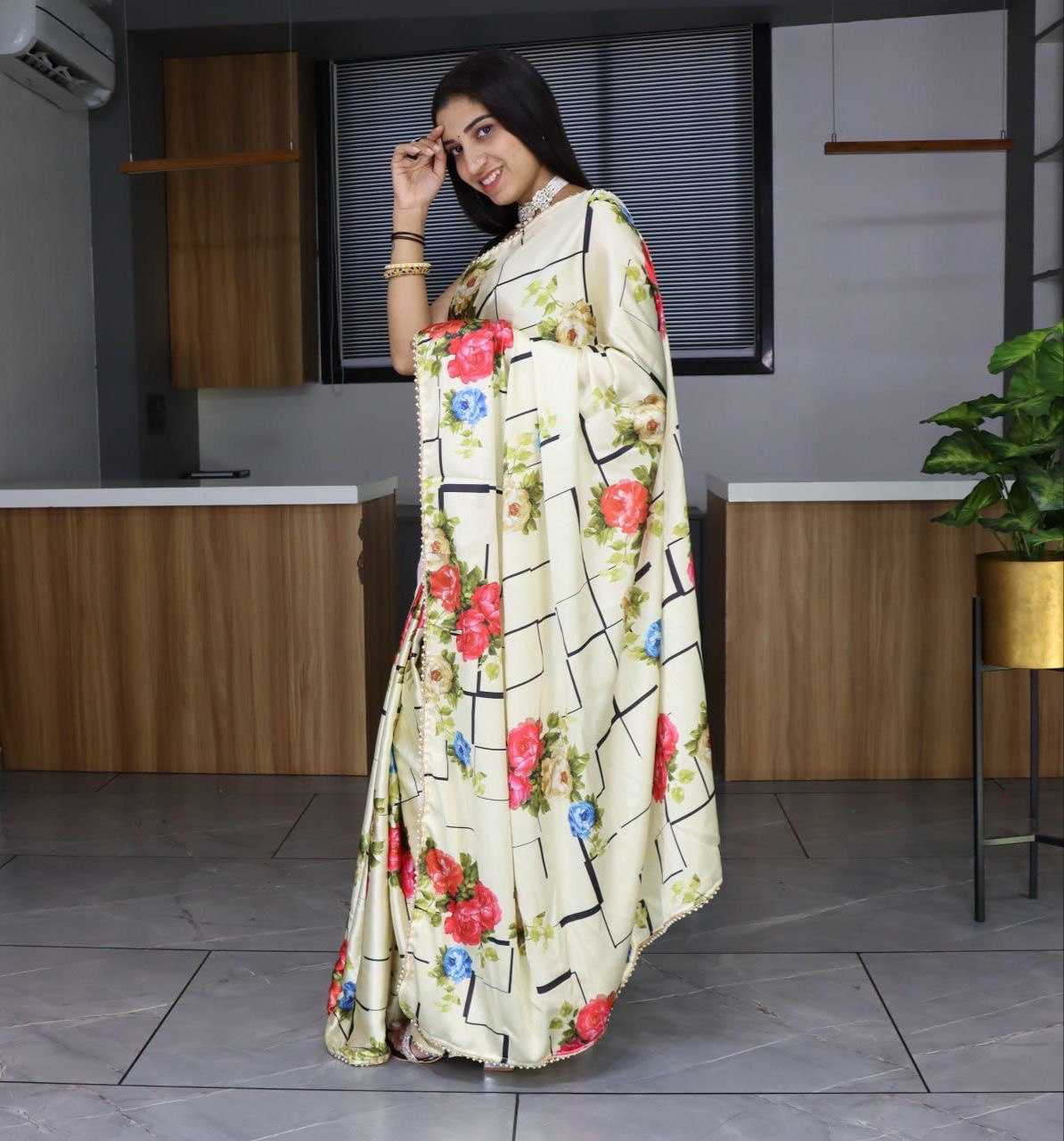 YNF JAPAN SATIN RIN119 2303 SAREES WHOLESALE SATIN PRINTED LACE BORDER FANCY SAREE MANUFACTURER