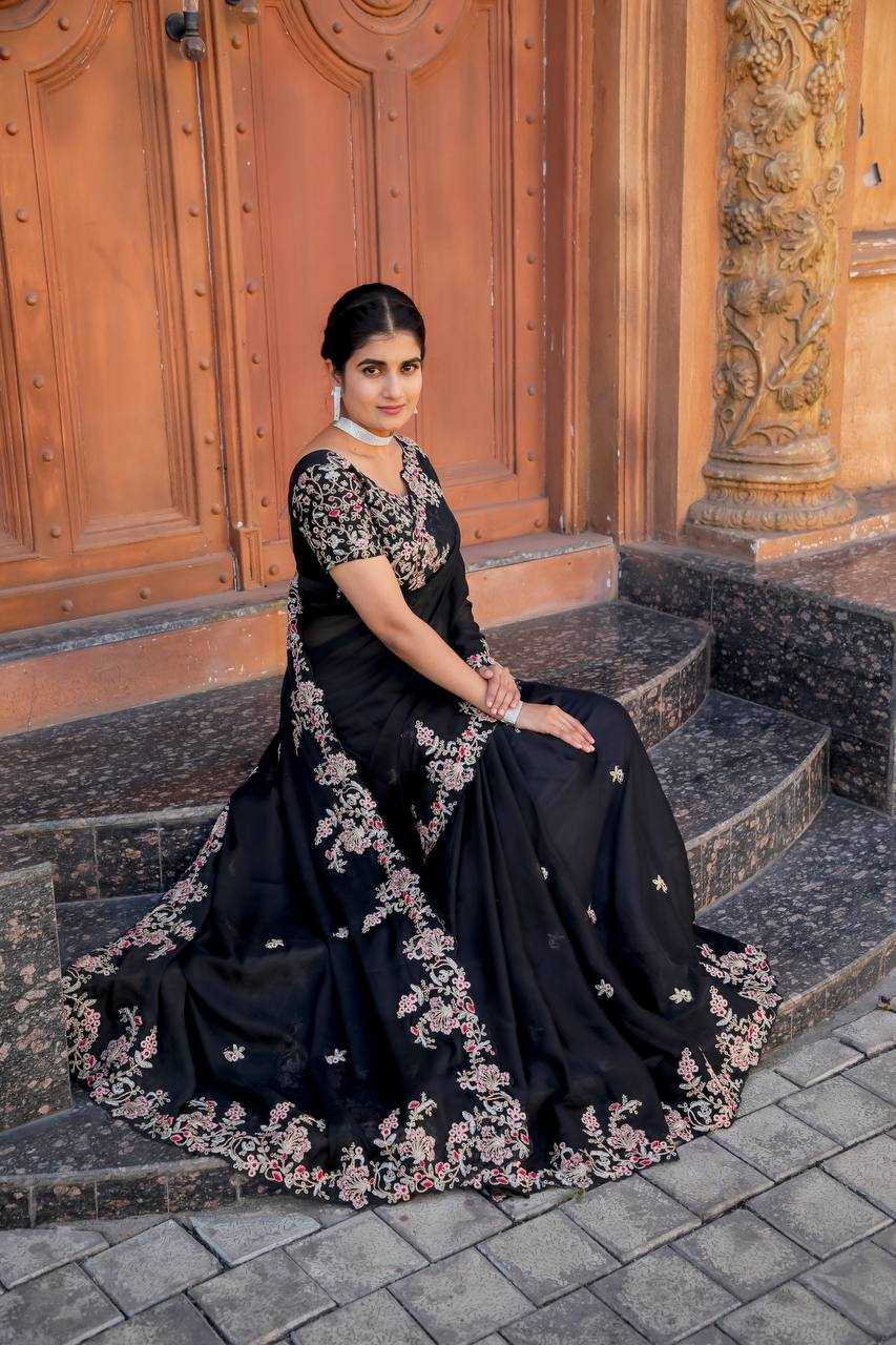 YNF KASTURI SILK KESH270 294 SAREES WHOLESALE SEQUINS BLACK HEAVY WORK SILK SAREES MANUFACTURER 