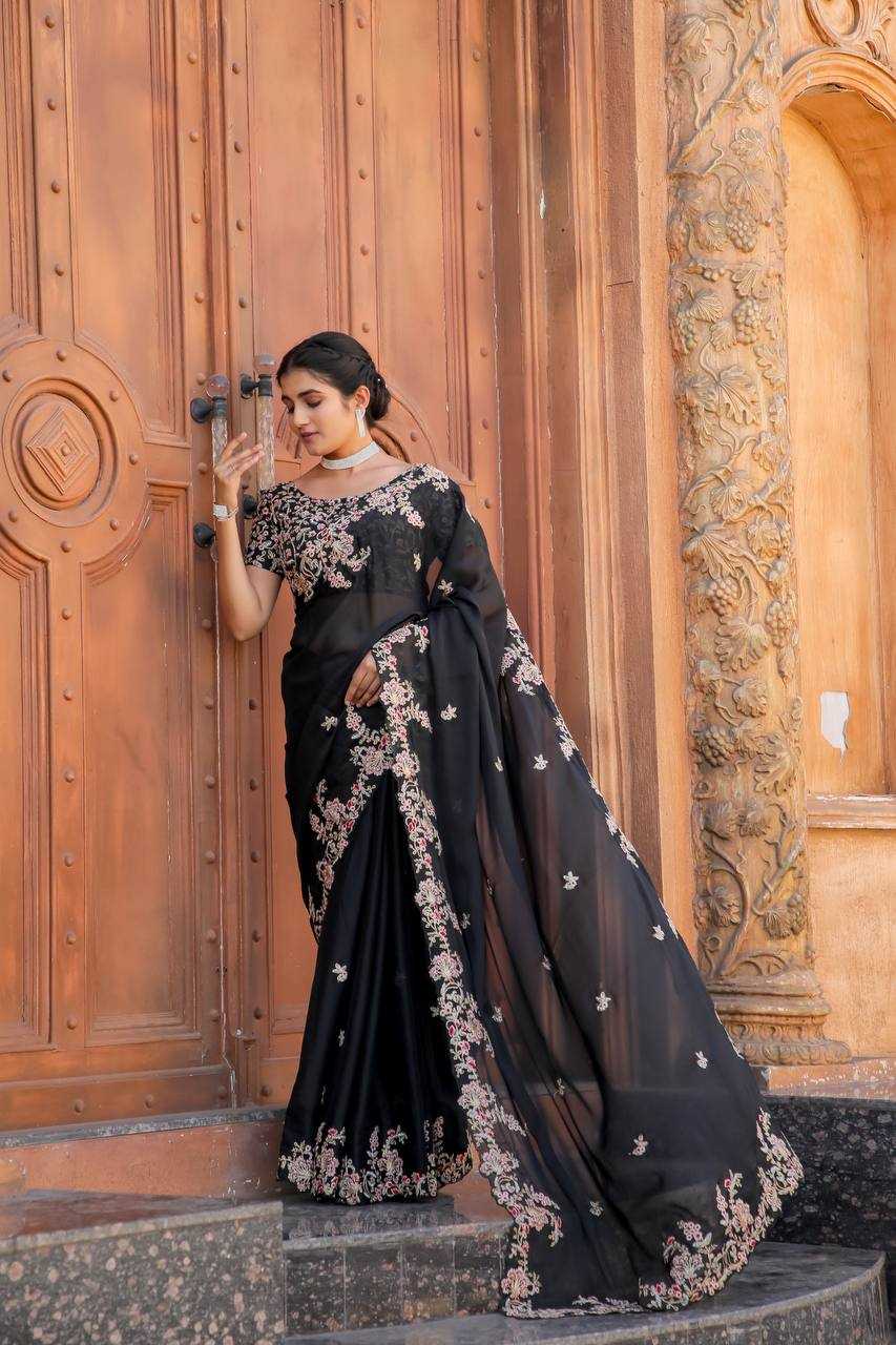 YNF KASTURI SILK KESH270 294 SAREES WHOLESALE SEQUINS BLACK HEAVY WORK SILK SAREES MANUFACTURER 