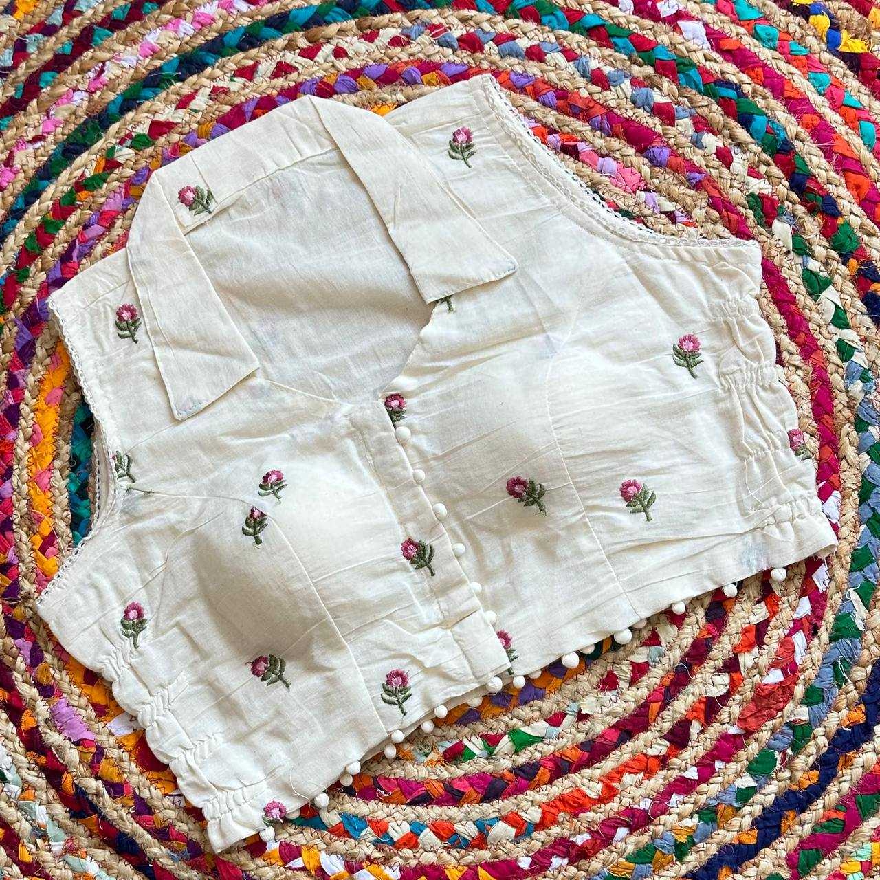 Ynf Khadi Cotton KESH405 BEA04 Readymade Blouses Wholesale Sleeveless Blouse Embroidered Blouses Cotton Blouse Manufacturer