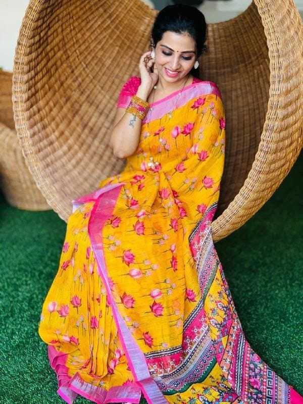 YNF LINEN KESH223 411 SAREE WHOLESALE LINEN ZARI BORDER PRINTED SAREE MANUFACTURER