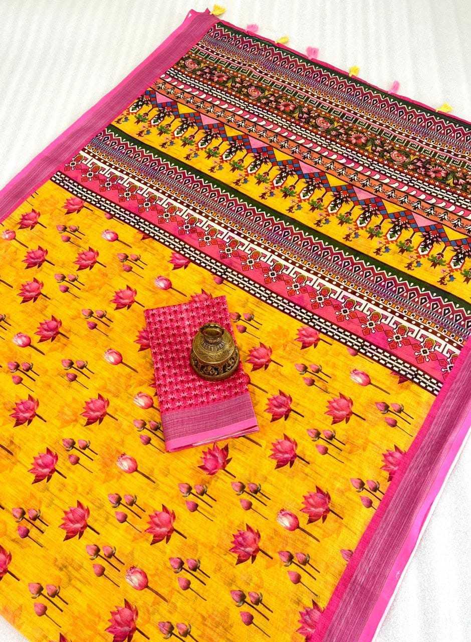 YNF LINEN KESH223 411 SAREE WHOLESALE LINEN ZARI BORDER PRINTED SAREE MANUFACTURER