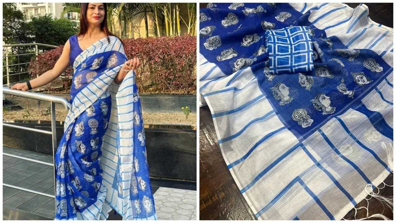 YNF LINEN KESH223 424 SAREE WHOLESALE LINEN PRINTED ZARI BORDER SAREE MANUFACTURER