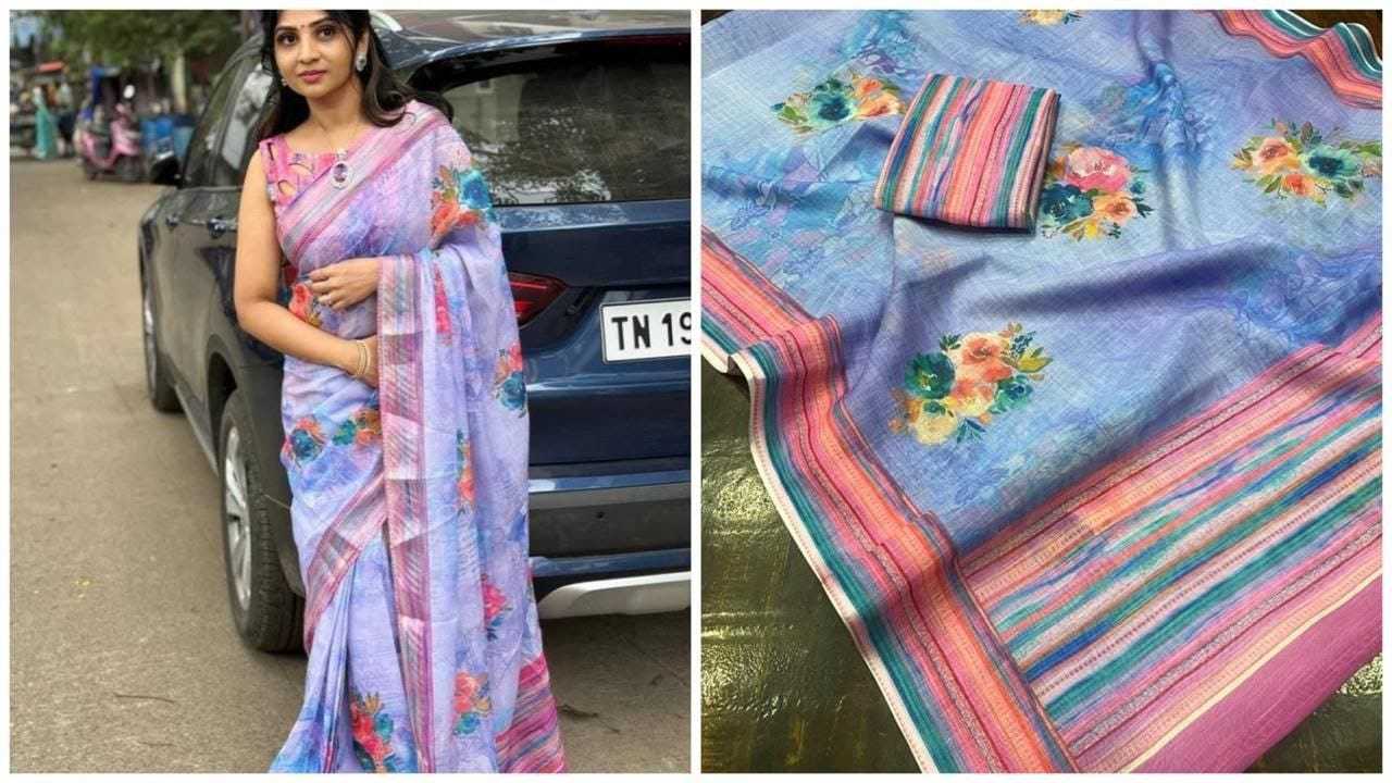 YNF LINEN KESH223 424 SAREE WHOLESALE LINEN PRINTED ZARI BORDER SAREE MANUFACTURER