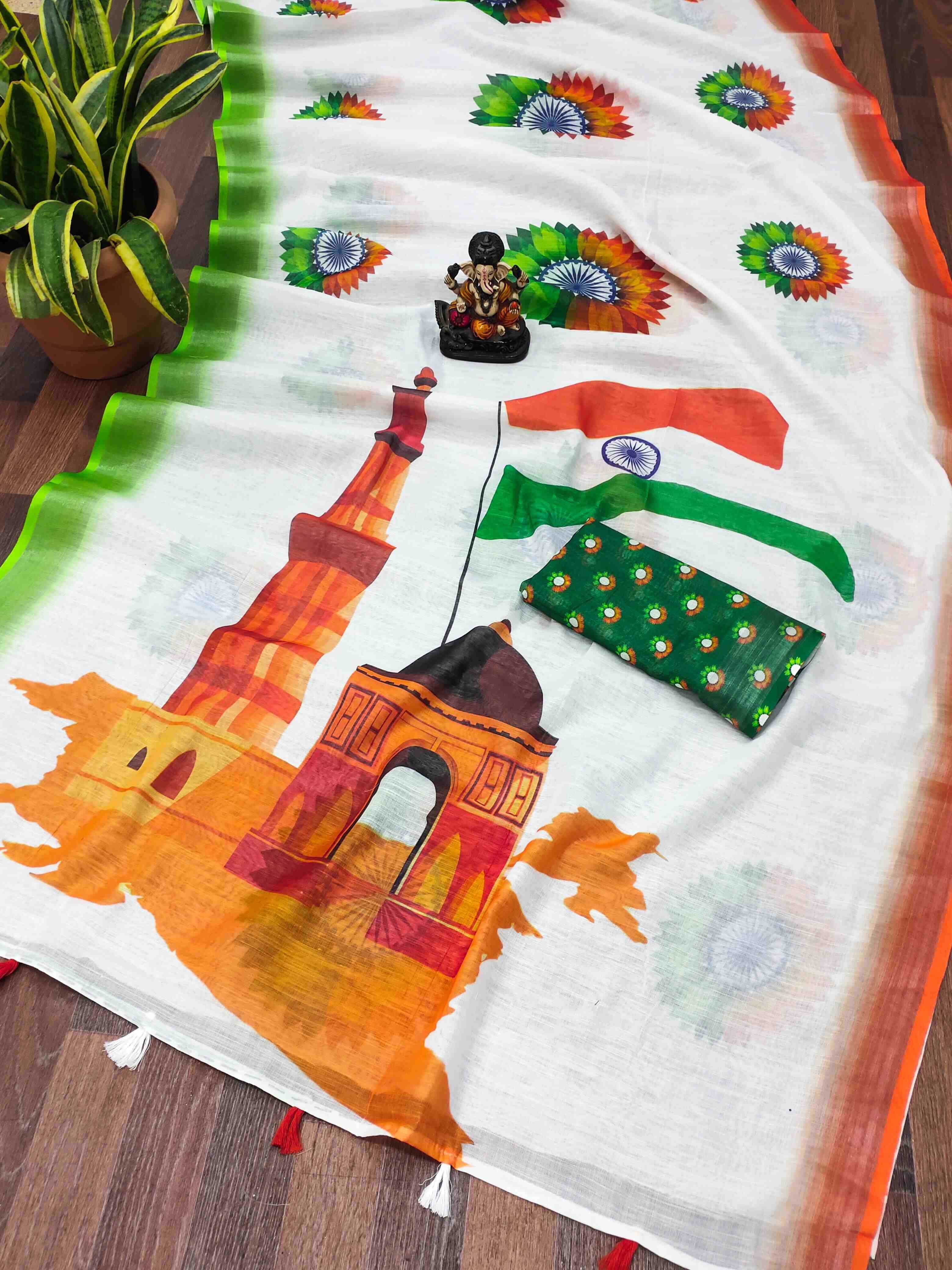 YNF LINEN RIN183 TIRANGA SAREE WHOLESALE TRADITIONAL PRINTED LINEN SAREE MANUFACTURER