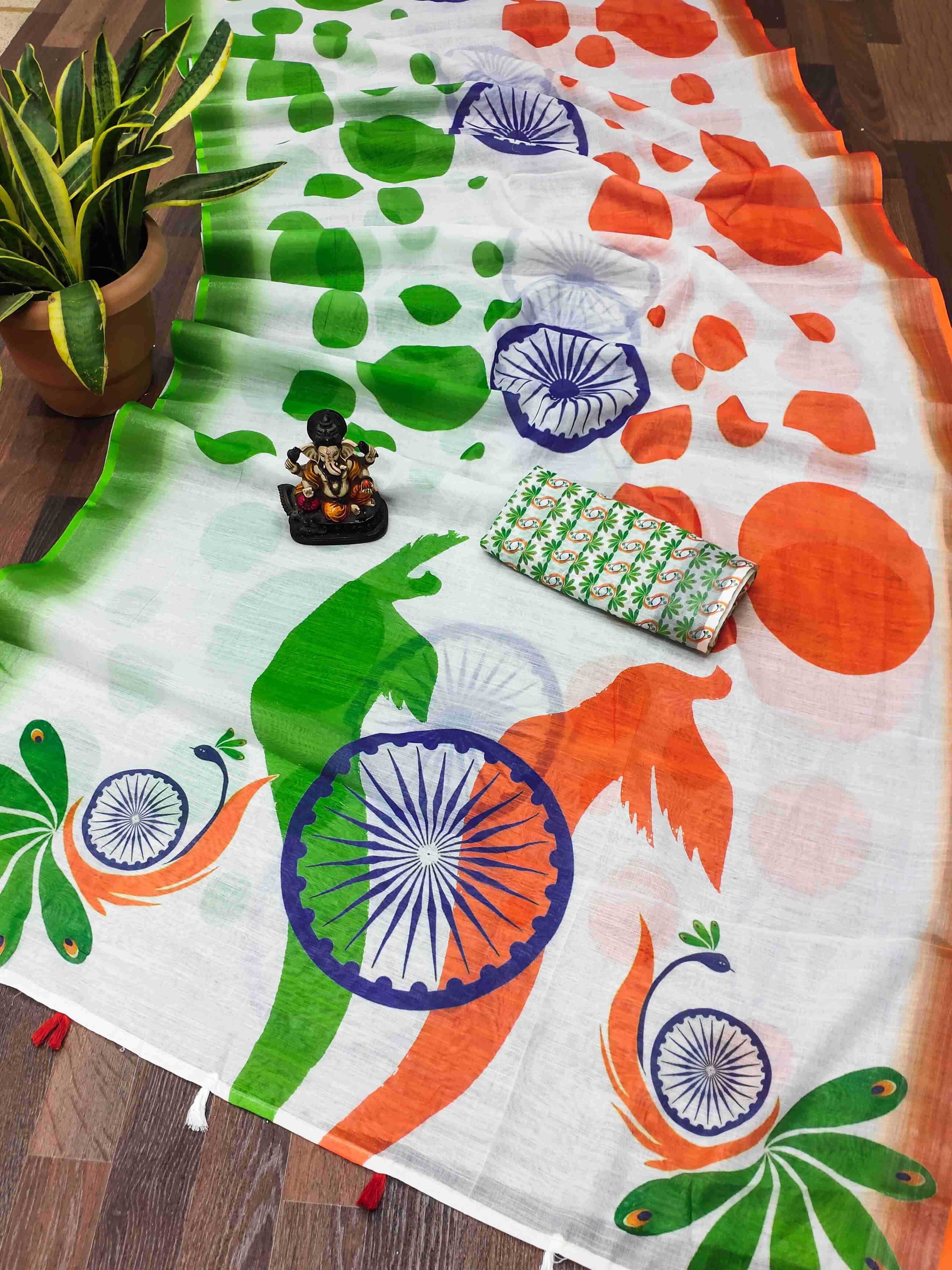 YNF LINEN RIN183 TIRANGA SAREE WHOLESALE TRADITIONAL PRINTED LINEN SAREE MANUFACTURER