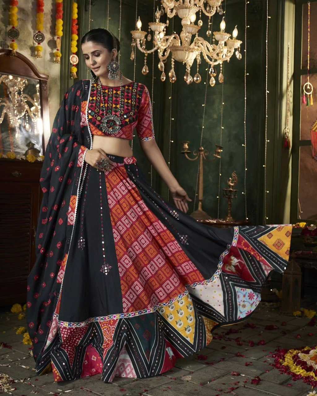 YNF MUSLIN COTTON KESH216 243 LEHENGA WHOLESALE MIRROR WORK PRINTED FANCY LEHENGA MANUFACTURER