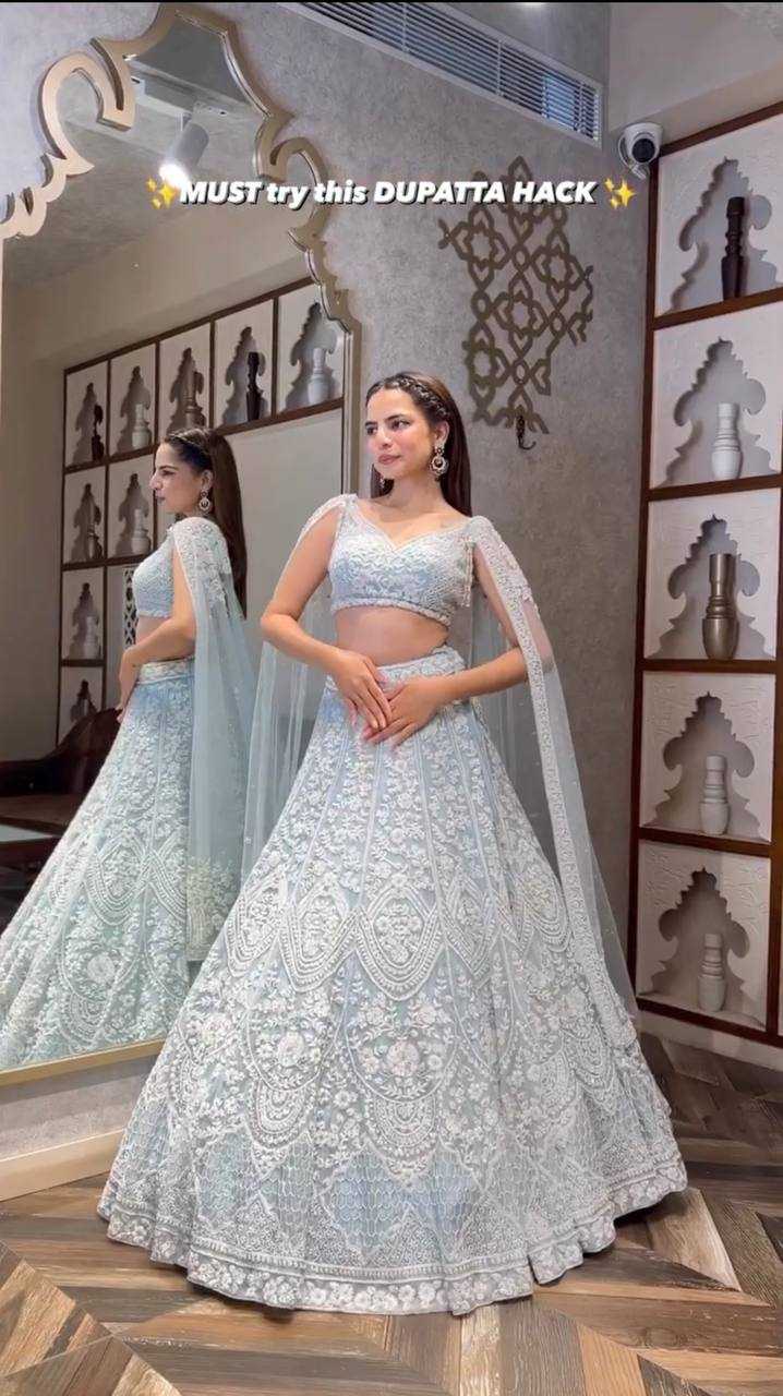 YNF NET KESH270 70 LEHENGA WHOLESALE NET EMBROIDERED SEQUINS LEHENGA MANUFACTURER