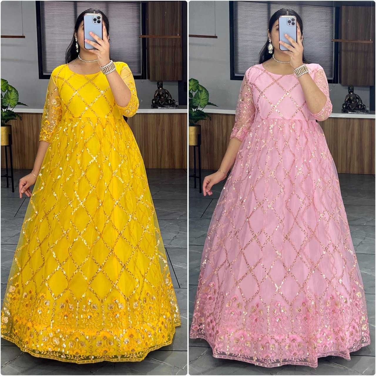 Ynf Net RIN119 6158 Gowns Wholesale Embroidery Gowns Long Gowns Net Gowns Manufacturer