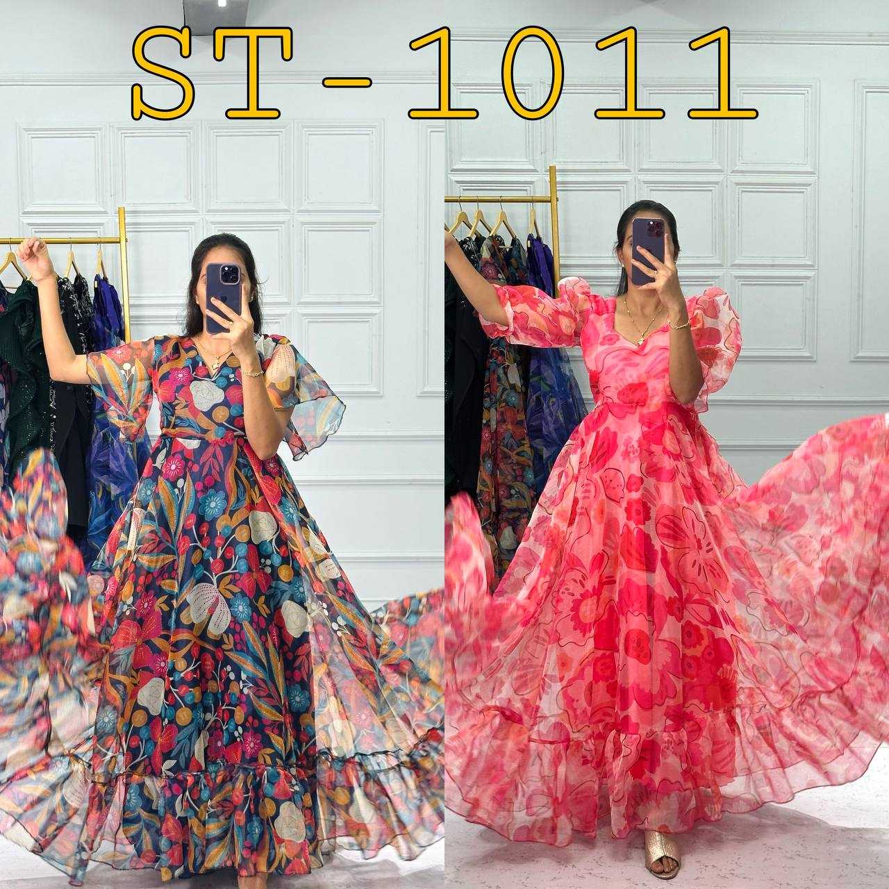 Ynf Organza KESH413 1011 Gowns Wholesale Printed Gowns Fancy Gowns Party Wear Gowns Manufacturer