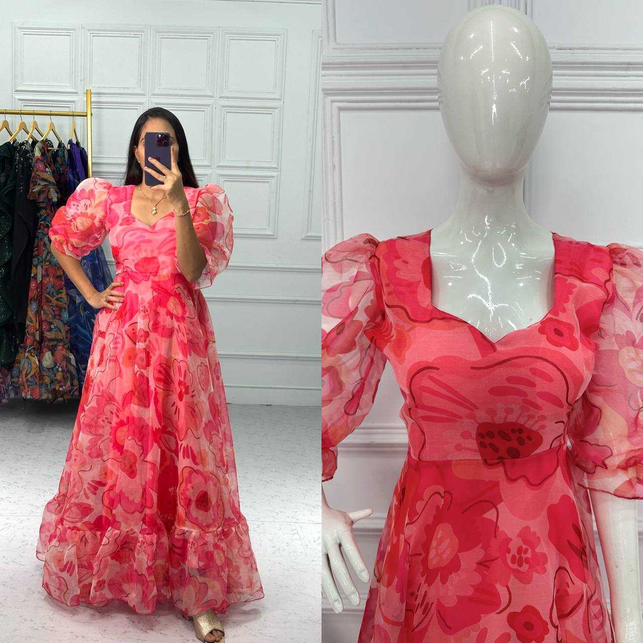 Ynf Organza KESH413 1011 Gowns Wholesale Printed Gowns Fancy Gowns Party Wear Gowns Manufacturer