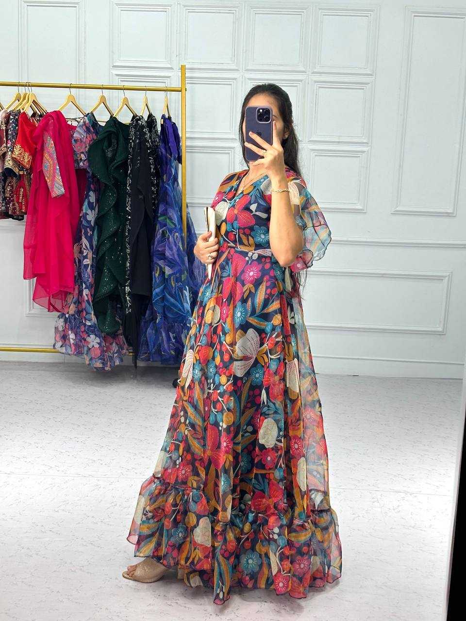 Ynf Organza KESH413 1011 Gowns Wholesale Printed Gowns Fancy Gowns Party Wear Gowns Manufacturer