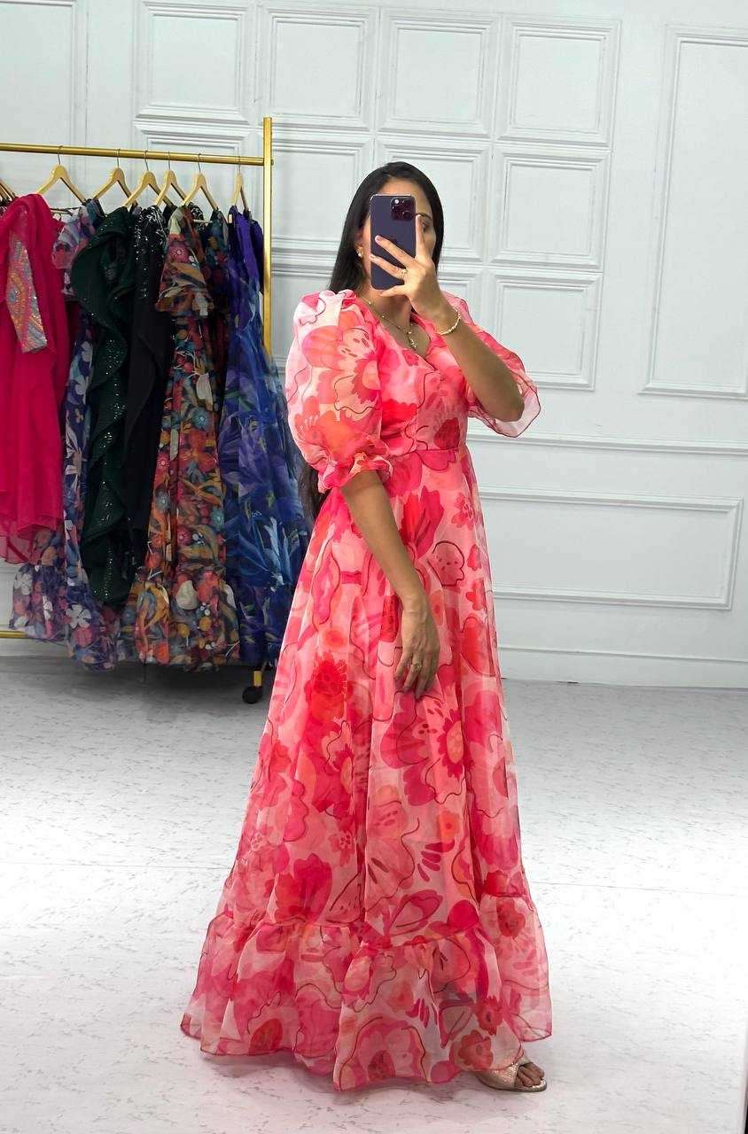 Ynf Organza KESH413 1011 Gowns Wholesale Printed Gowns Fancy Gowns Party Wear Gowns Manufacturer