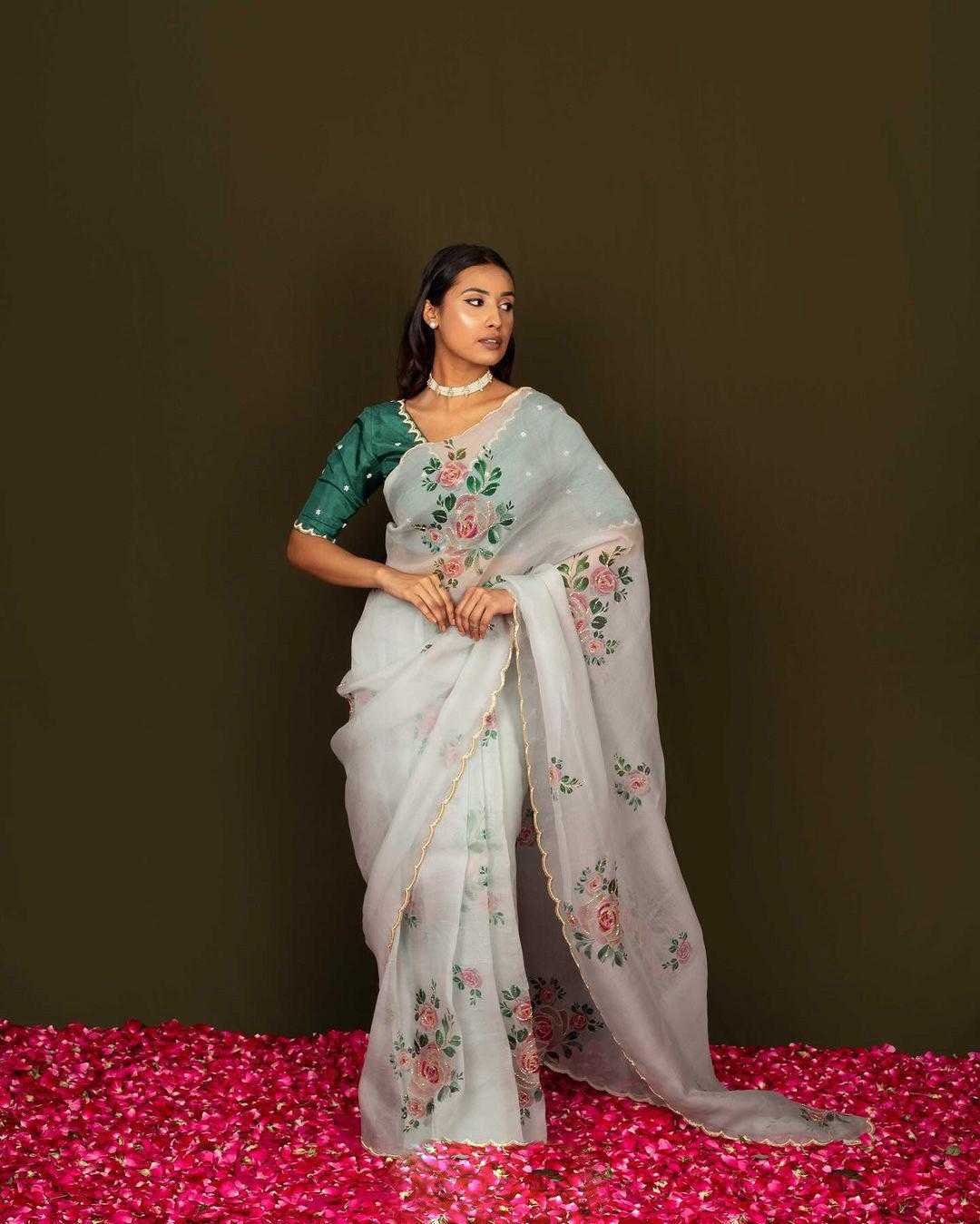 Ynf Organza RIN164 RRS115 Sarees Wholesale Designer Sarees Fancy Sarees Hand-Painted Sarees Manufacturer