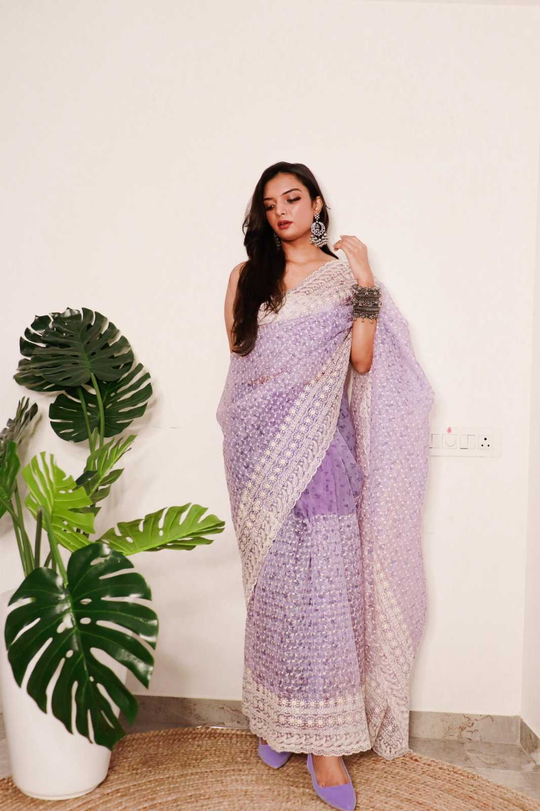 Ynf Organza RIN185 DIVYA Sarees Wholesale Organza Sarees Printed Sarees Chikan Sarees Manufacturer