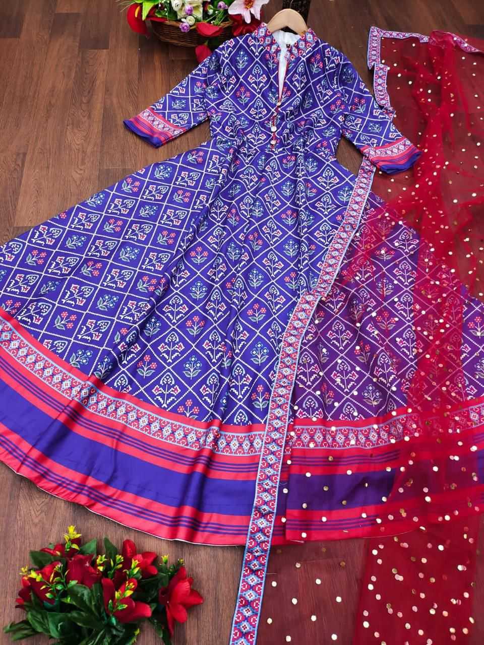 Ynf Patola Silk KESH175 DVF vedanshi Gowns Wholesale Printed Gowns Gown With Dupatta Fit And Flare Gowns Manufacturer