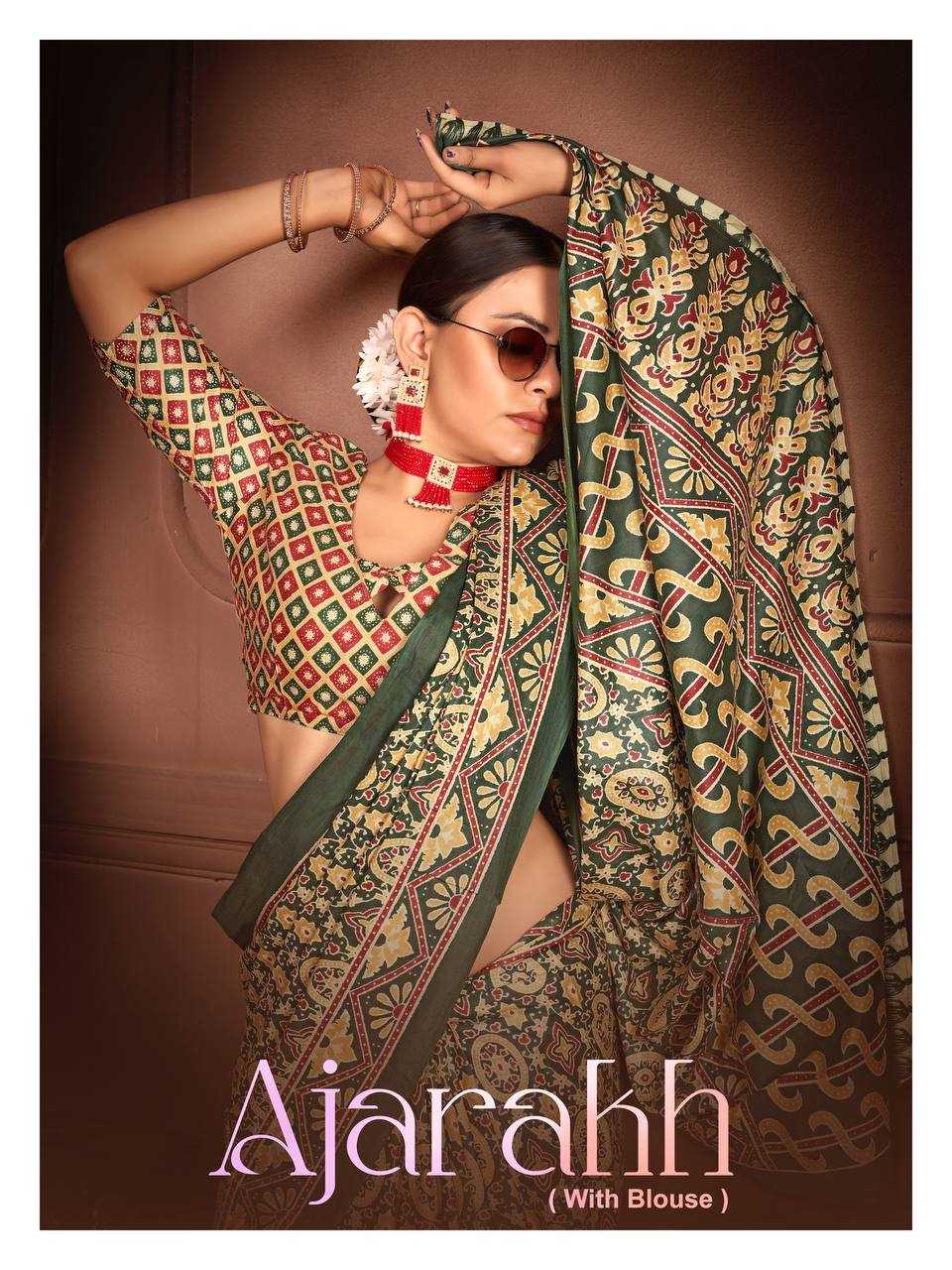 Ynf Pure Cotton KESH244 AJRAKH Sarees Wholesale Ajrakh Sarees Block Print Sarees Festive Sarees Manufacturer