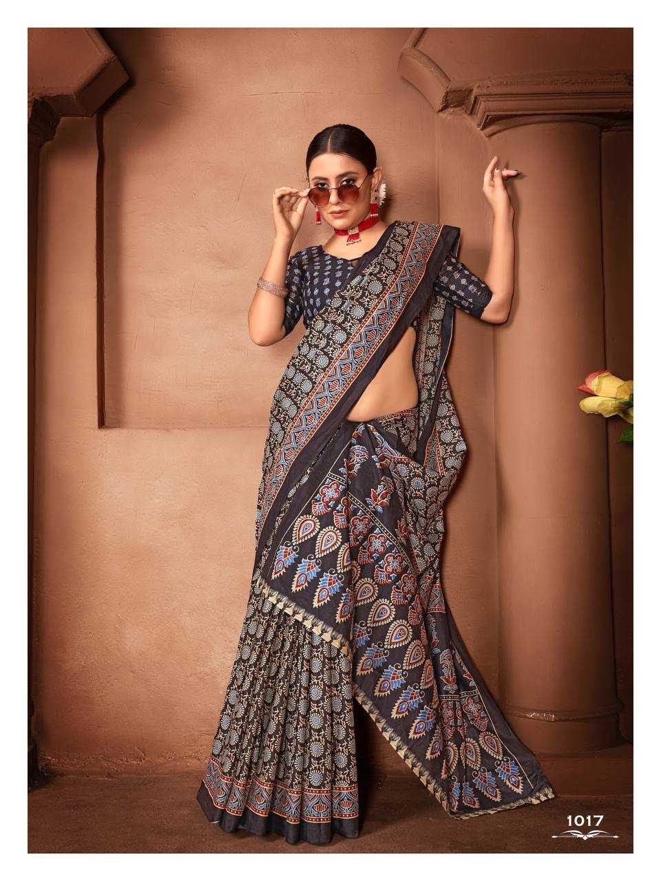 Ynf Pure Cotton KESH244 AJRAKH Sarees Wholesale Ajrakh Sarees Block Print Sarees Festive Sarees Manufacturer