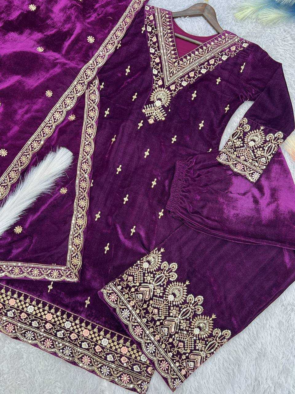 YNF PURE VISCOSE KESH227 1026 SUITS & DRESSES WHOLESALE EMBROIDERY PARTY WEAR VELVET SUITS MANUFACTURER