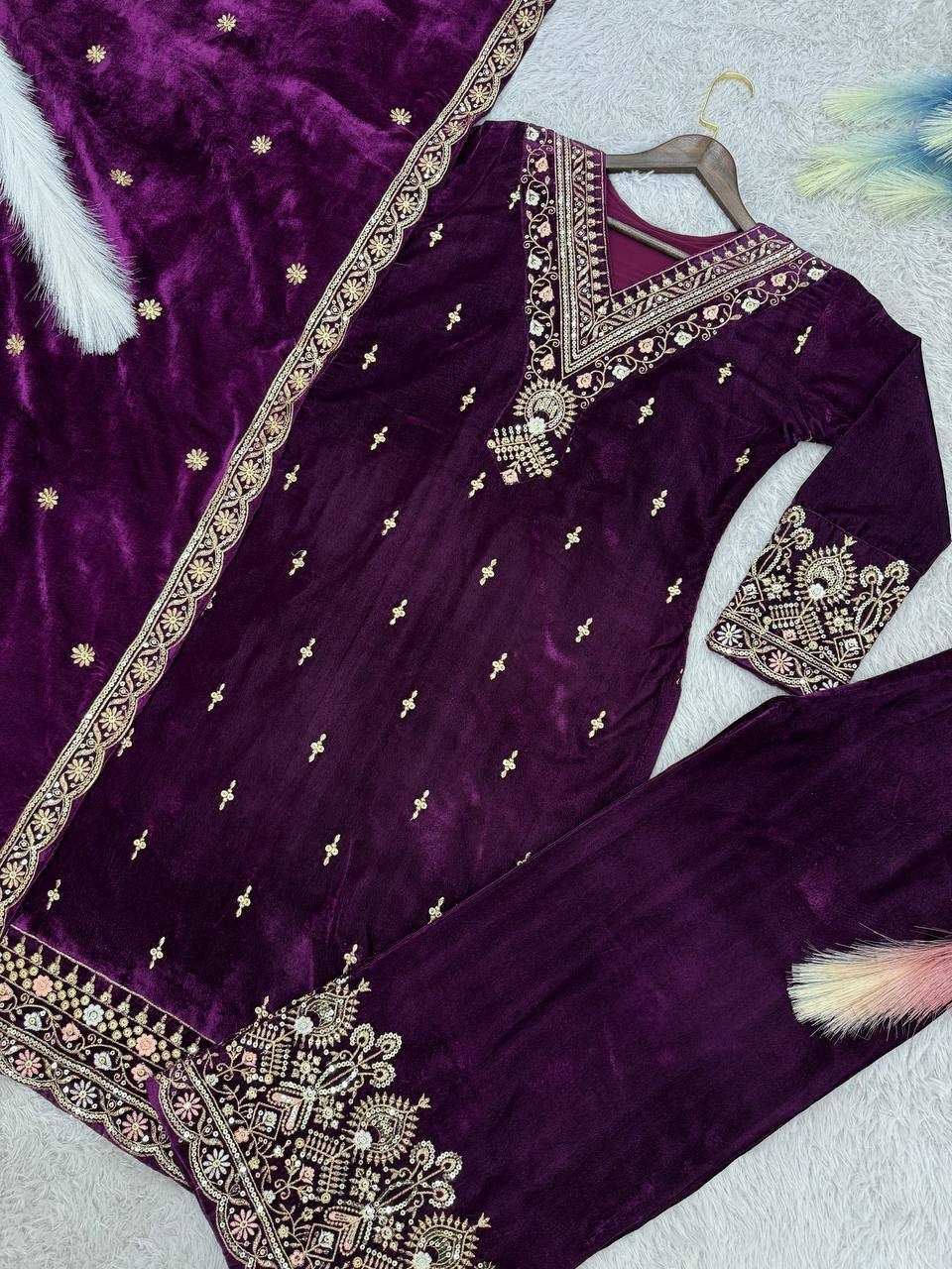 YNF PURE VISCOSE KESH227 1026 SUITS & DRESSES WHOLESALE EMBROIDERY PARTY WEAR VELVET SUITS MANUFACTURER