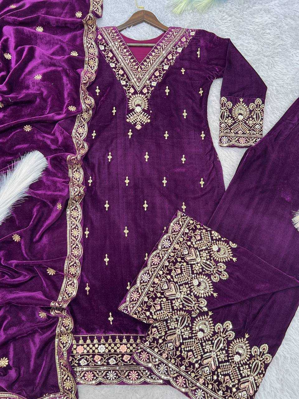 YNF PURE VISCOSE KESH227 1026 SUITS & DRESSES WHOLESALE EMBROIDERY PARTY WEAR VELVET SUITS MANUFACTURER