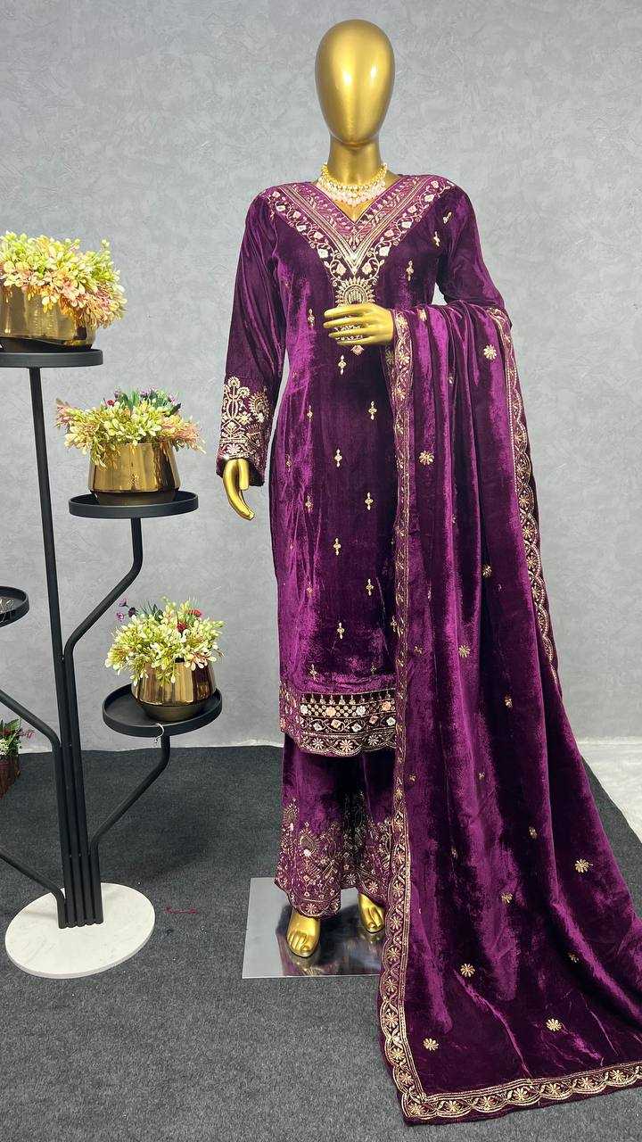 YNF PURE VISCOSE KESH227 1026 SUITS & DRESSES WHOLESALE EMBROIDERY PARTY WEAR VELVET SUITS MANUFACTURER