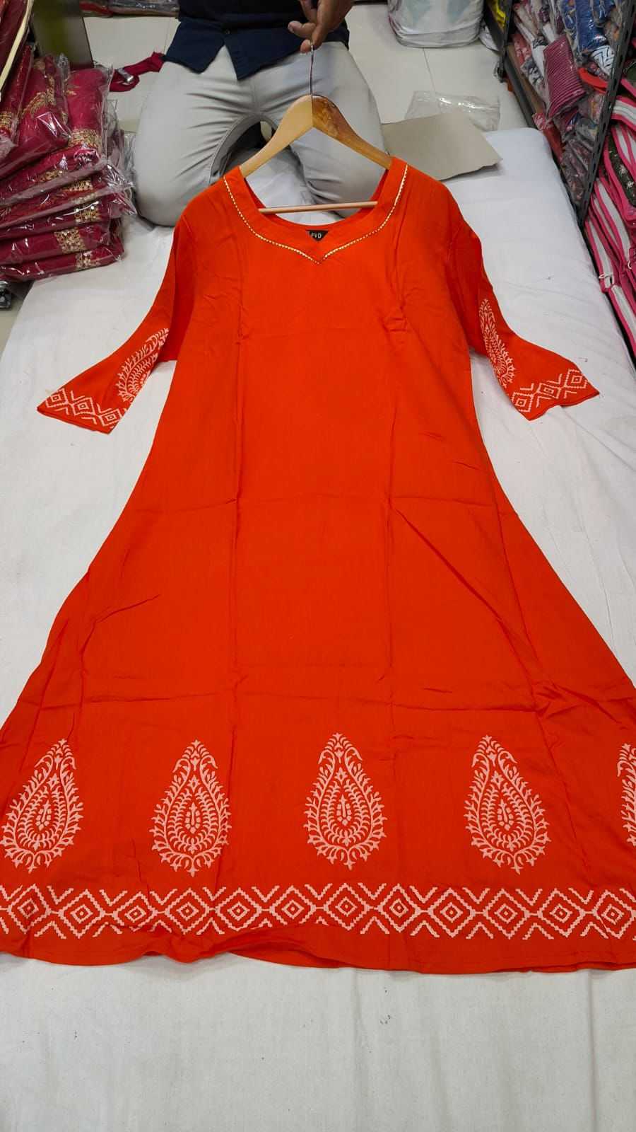 Ynf Rayon KESH175 DVF Orange butta Suits & Dresses Wholesale Ladies Suits Dresses Printed Dresses Manufacturer