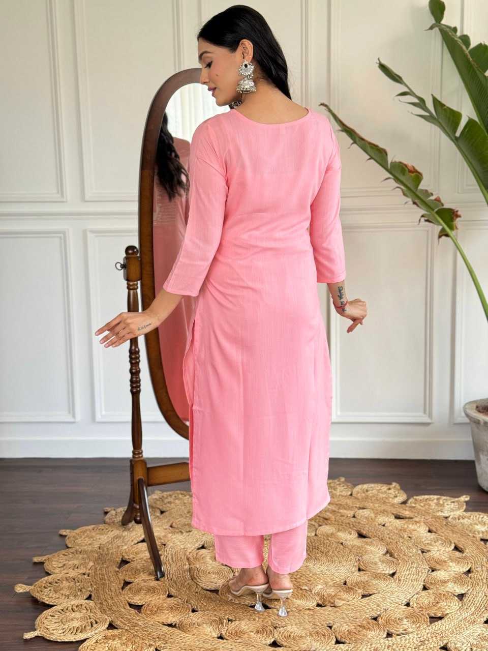 YNF RAYON KESH402 595 KURTI WHOLESALE EMBROIDERED RAYON PINK KURTI MANUFACTURER