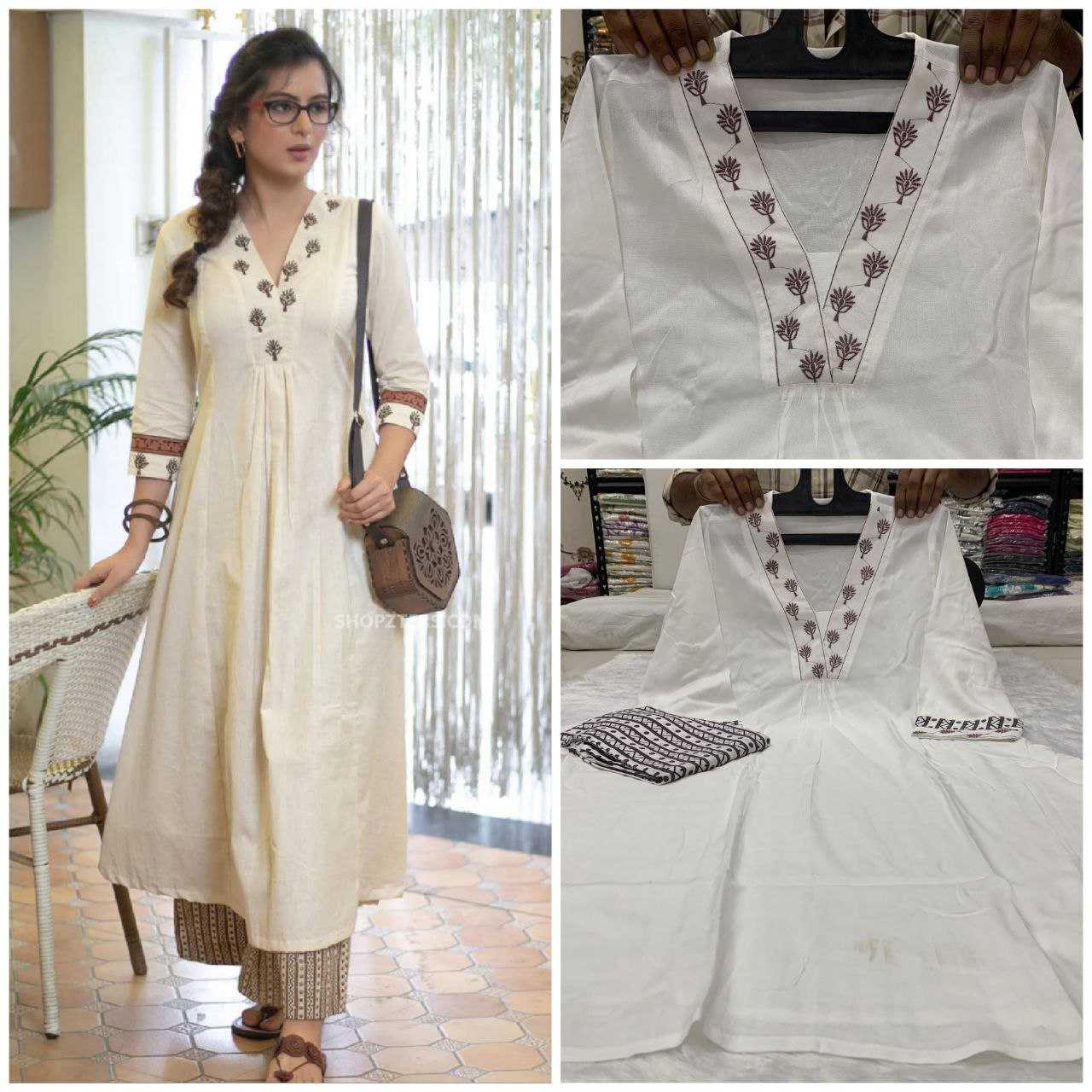 YNF REYON COTTON KESH225 SCN05 KURTI WHOLESALE COTTON EMBROIDERED V-NECK KURTI MANUFACTURER