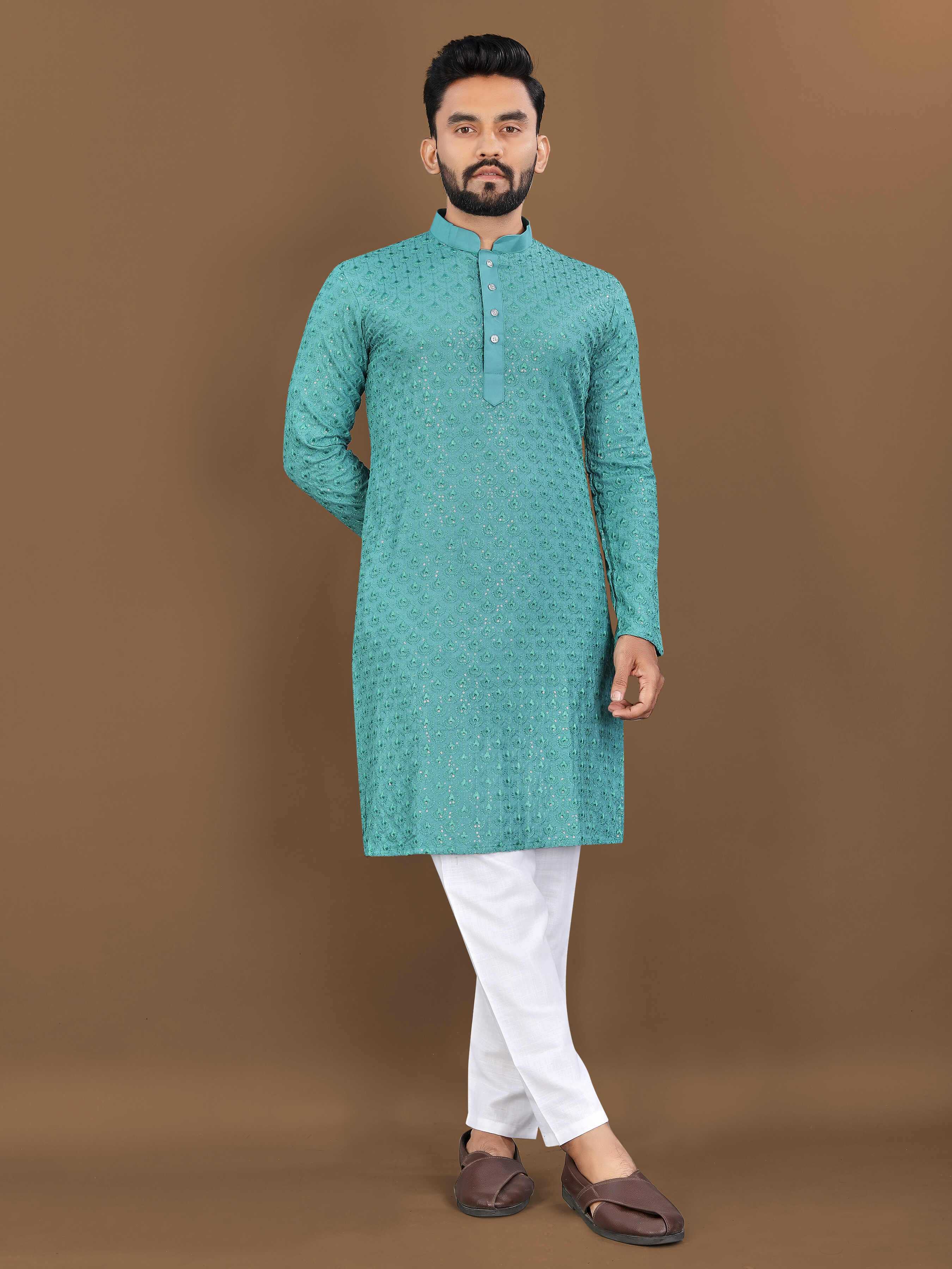 Ynf Reyon Cotton RIN111 LOTUS Mens Wear Wholesale Mens Kurtas Embroidered Kurta Pajama Manufacturer