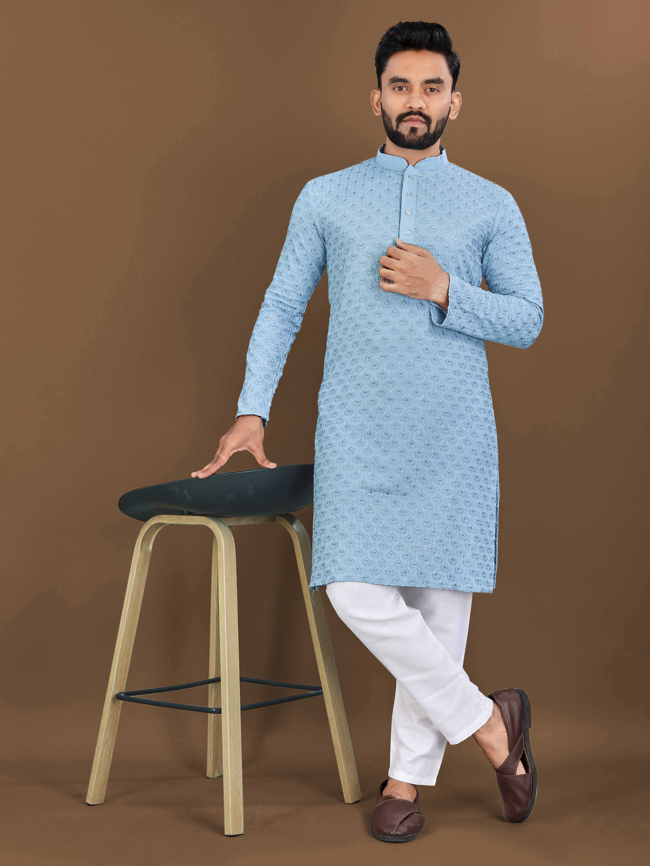 Ynf Reyon Cotton RIN111 LOTUS Mens Wear Wholesale Mens Kurtas Embroidered Kurta Pajama Manufacturer