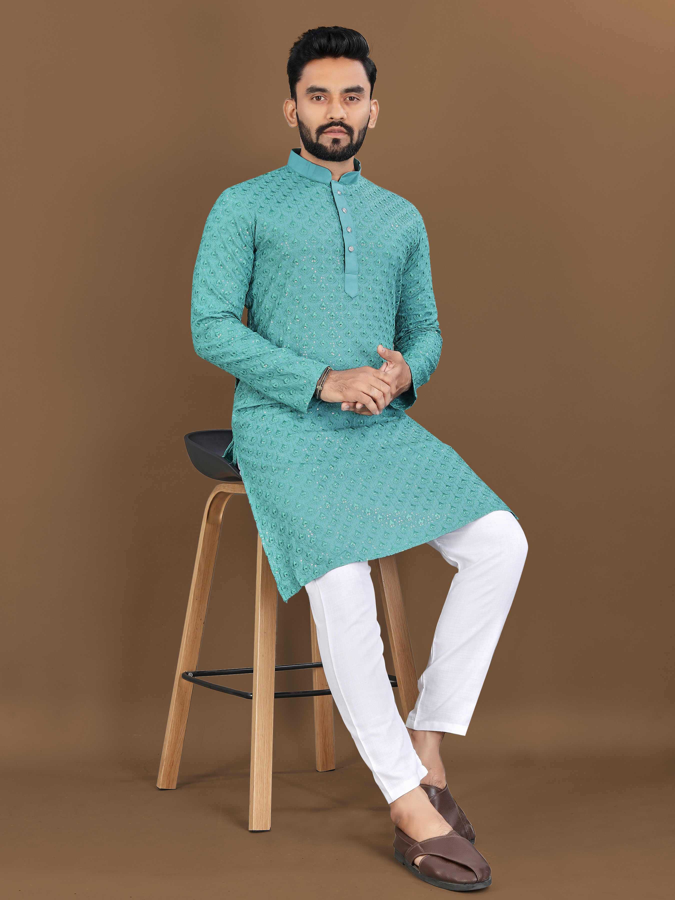 Ynf Reyon Cotton RIN111 LOTUS Mens Wear Wholesale Mens Kurtas Embroidered Kurta Pajama Manufacturer