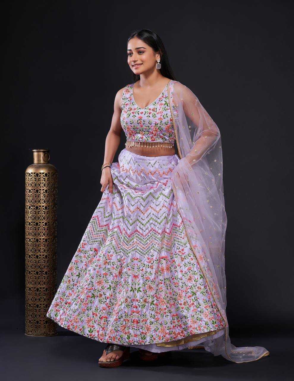 YNF SATIN KESH270 45 LEHENGA WHOLESALE SEQUINS FANCY SATIN LEHENGA  MANUFACTURER