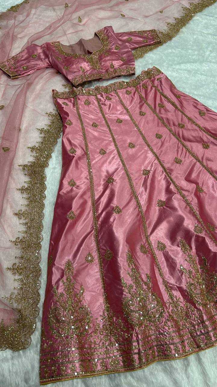 YNF SATIN KESH270 59 LEHENGA  WHOLESALE ZARI SATIN SEQUINS LEHENGA MANUFACTURER