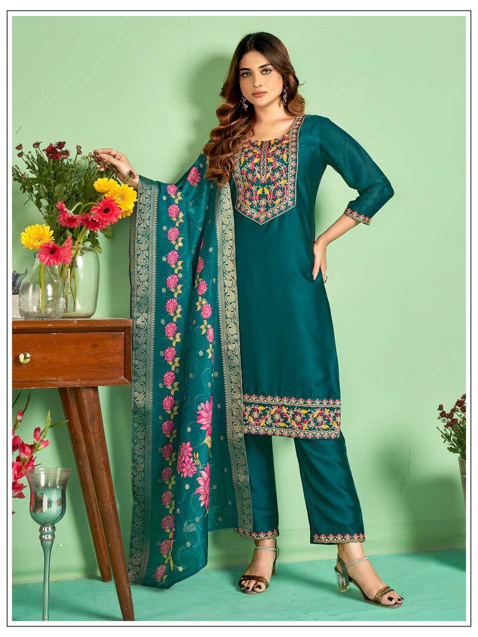 Ynf Silk KESH162 JASMIN Suits & Dresses Wholesale Dresses Embroidered Dresses Silk Dresses Manufacturer