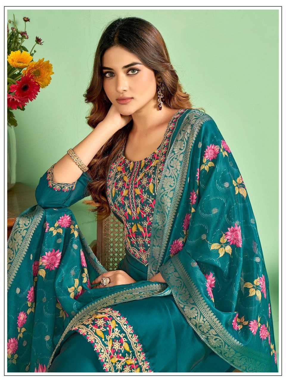 Ynf Silk KESH162 JASMIN Suits & Dresses Wholesale Dresses Embroidered Dresses Silk Dresses Manufacturer