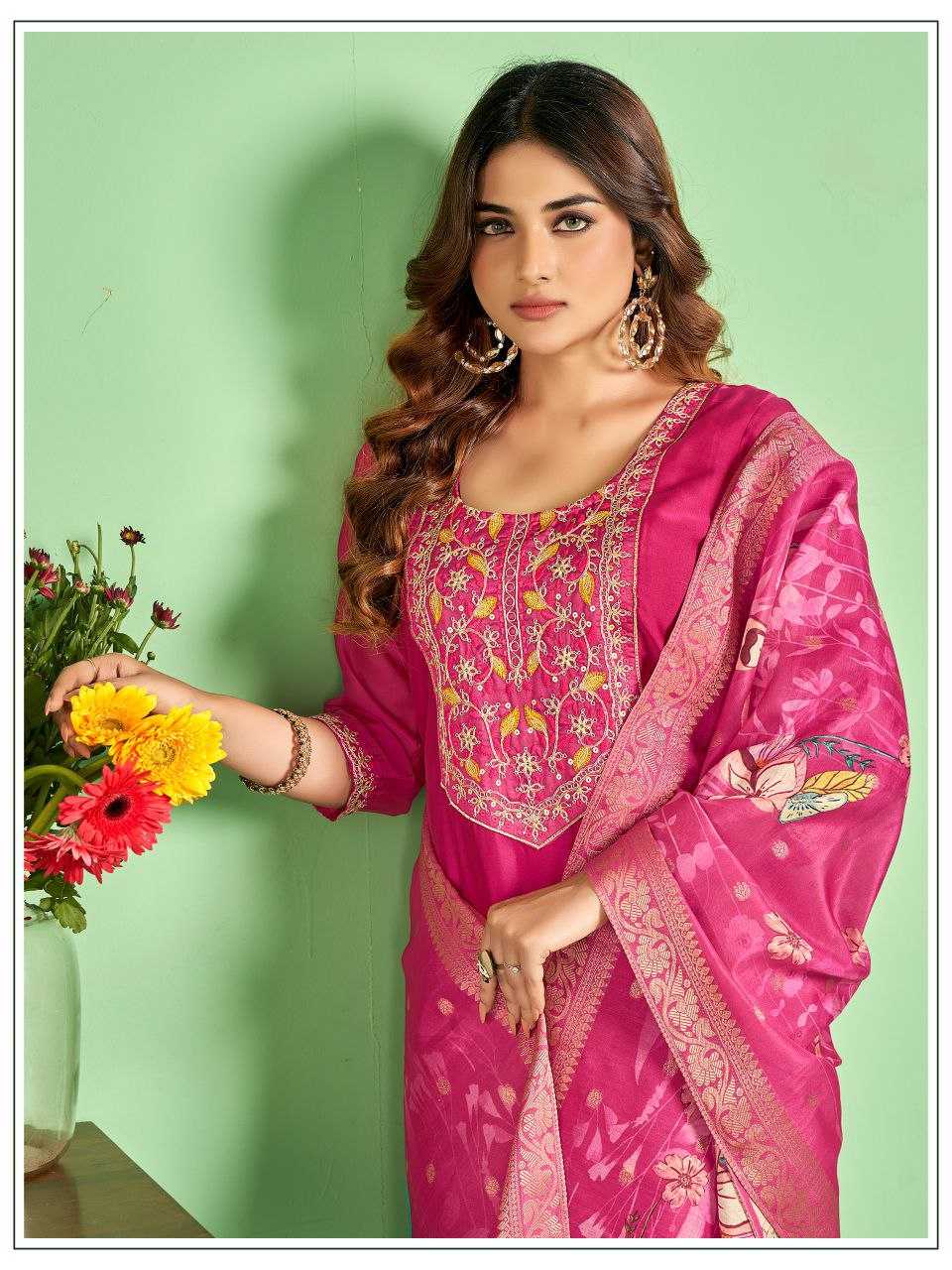 Ynf Silk KESH162 JASMIN Suits & Dresses Wholesale Dresses Embroidered Dresses Silk Dresses Manufacturer