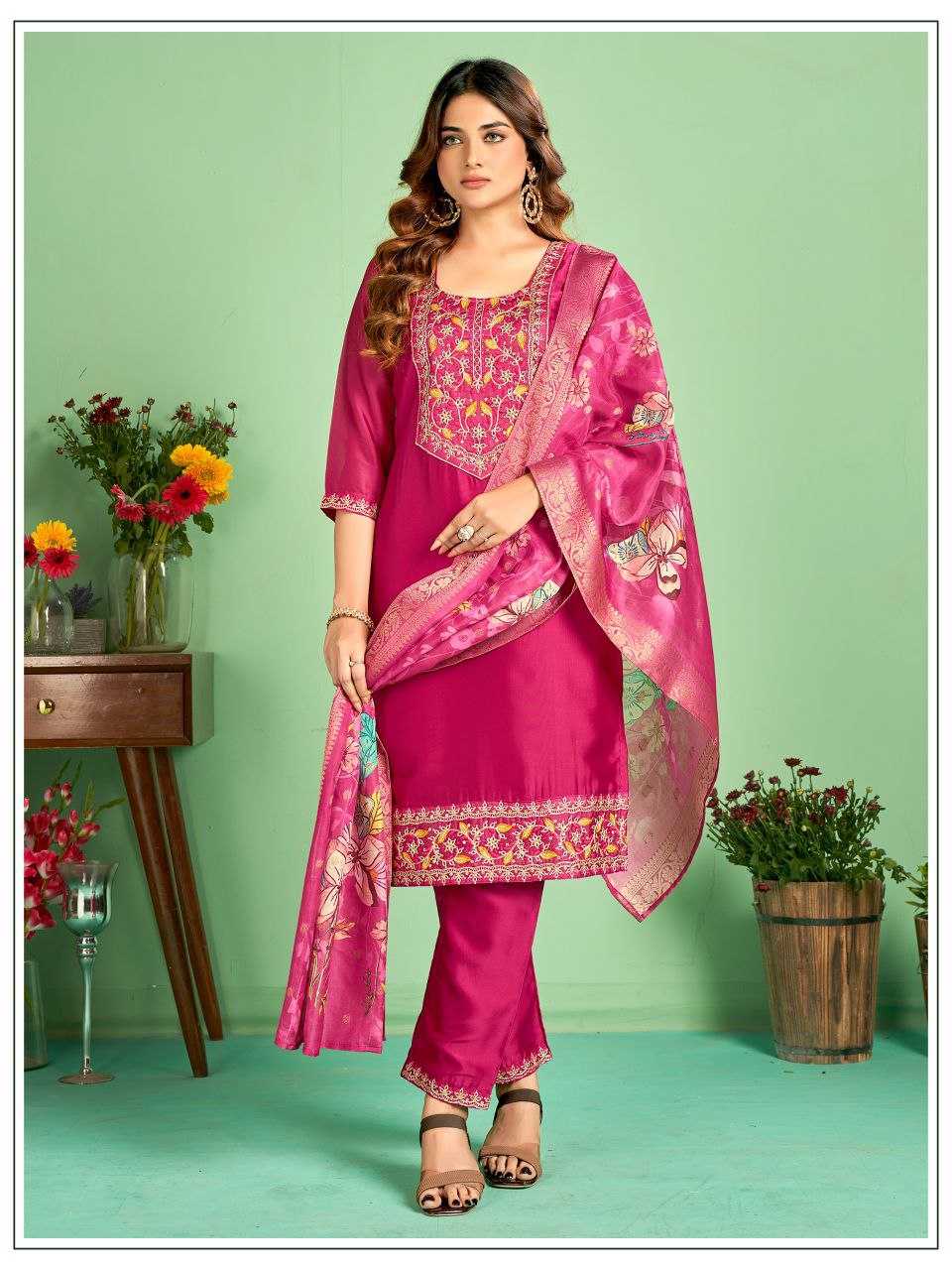 Ynf Silk KESH162 JASMIN Suits & Dresses Wholesale Dresses Embroidered Dresses Silk Dresses Manufacturer