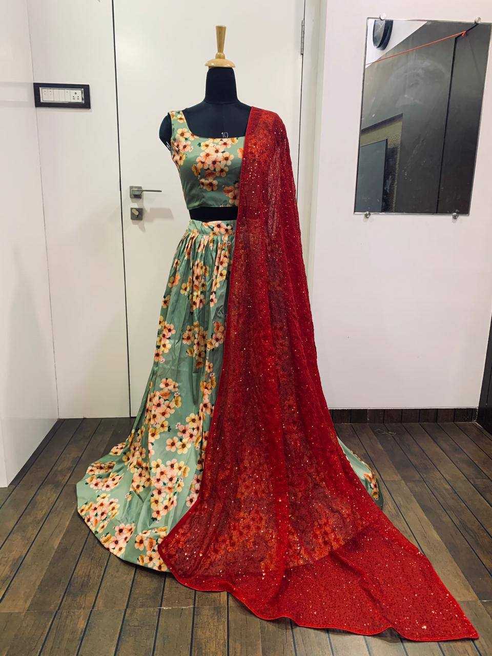 YNF SILK KESH270 86 LEHENGAS WHOLESALE  SILK PRINTED THREAD WORK LEHENGA MANUFACTURER