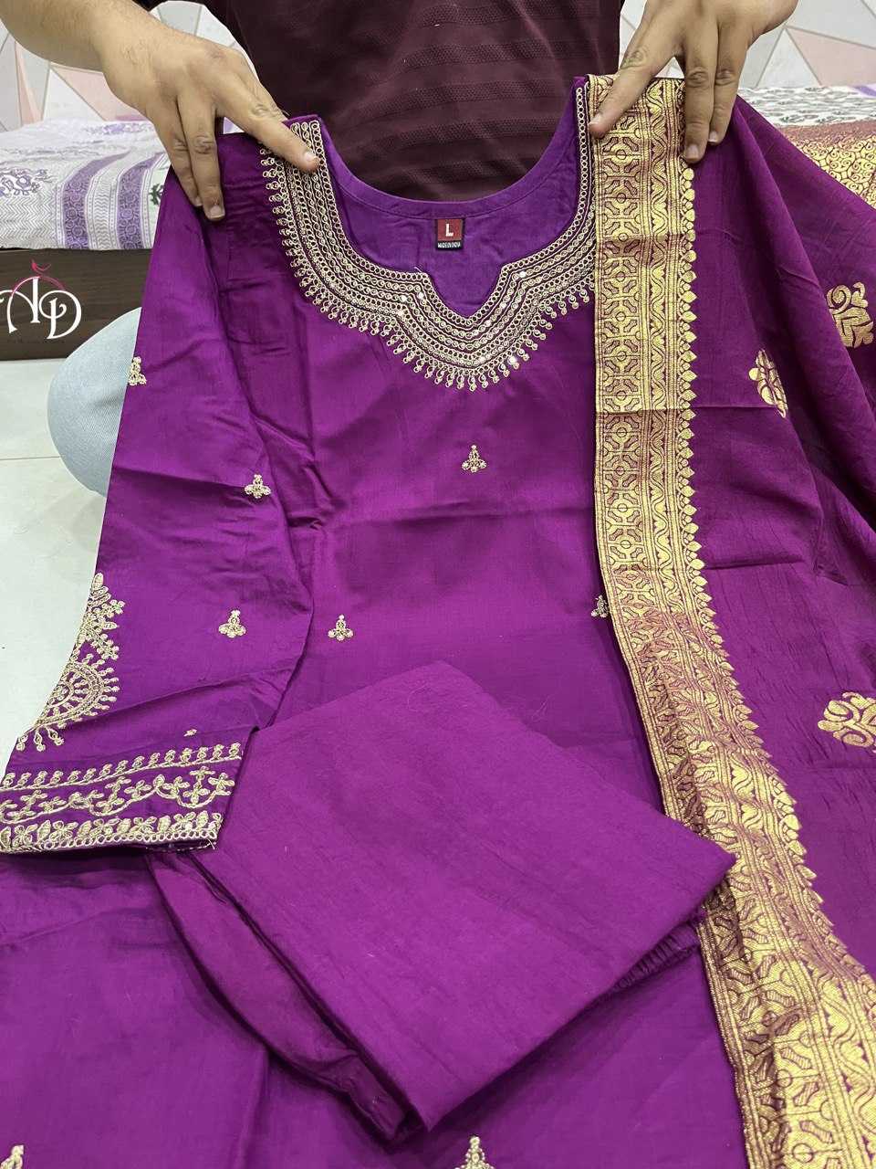 YNF SILK KESH360 AKD01 SUIT WHOLESALE EMBROIDERY SILK LADIES SUITS MANUFACTURER