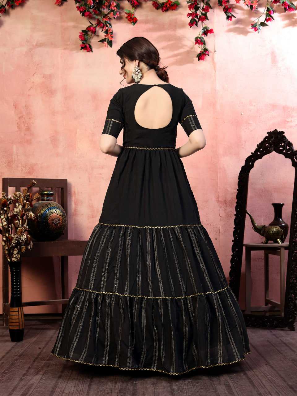 Ynf Silk KESH417 4521 Gowns Wholesale Embroidery Gowns Silk Gowns Black Gown Manufacturer