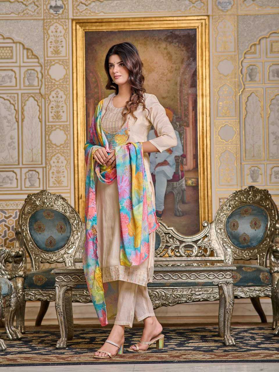 YNF SIMAR SILK KESH266 223 SUITS & DRESSES WHOLESALE CASUAL PRINTED EMBROIDERED SUITS & DRESSES MANUFACTURER