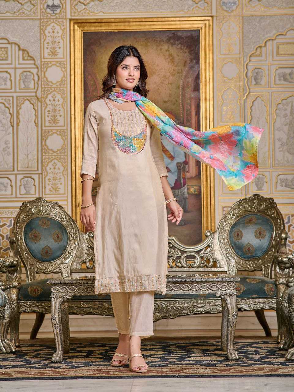 YNF SIMAR SILK KESH266 223 SUITS & DRESSES WHOLESALE CASUAL PRINTED EMBROIDERED SUITS & DRESSES MANUFACTURER